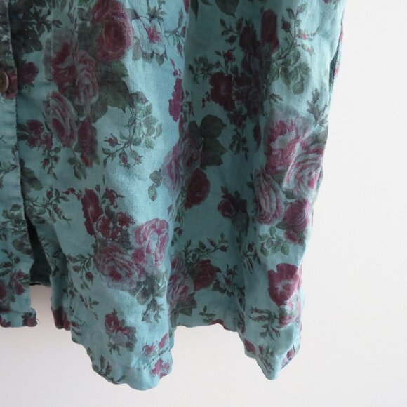 FLAX 100% Linen Floral Gauzy Shirt Dress Lagenlook Feminine Boho - Size L - Picture 8 of 15